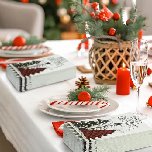 Vista 4 de AnyDesign 100 hojas de servilletas de Navidad para invitados, árbol de Navidad, servilletas de papel desechables, servilletas decorativas para baño