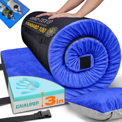 Vista 17 de GAIALOOP Colchón de Espuma Viscoelástica de 3 Pulgadas para Acampar, Almohadilla de Dormir de Doble Capa Gruesa para Coche, Tienda, Cama