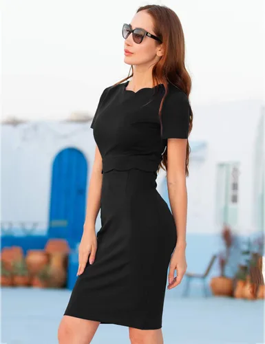 Vista 3 de GRACE KARIN Vestido tubo ajustado casual para mujer cuello festoneado vestido de tubo midi para llevar al trabajo