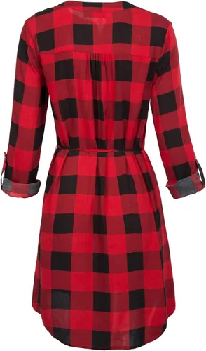 Vista 2 de Kate Kasin - Vestido informal con estilo de túnica a cuadros de mangas largas enrollables para mujer KKAF1057