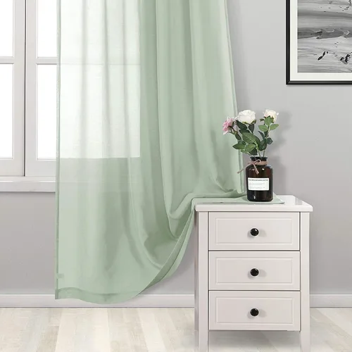 Vista 2 de DWCN Cortinas traslúcidas color verde frijol para sala de estar y dormitorio - Cortinas voile con aspecto de lino sintético con ojales en la parte