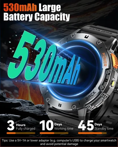 Vista 2 de Relojes inteligentes militares para hombre con llamada Bluetooth, reloj inteligente AMOLED impermeable de 1.43 pulgadas con linterna, 111 modos