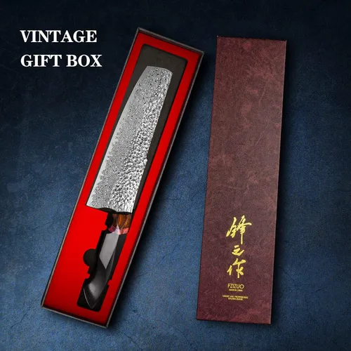 Vista 6 de Cuchillo de chef nakiri de 7.9 pulgadas, hoja de acero de damasco hecho a mano, mango de ébano, cuchillo de cocina de estilo japonés con funda