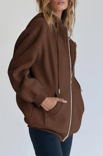 Vista 2 de EFAN - Sudaderas con capucha para mujer, chaqueta oversized para otoño, sudaderas informales con cordón, cremallera Y2K y bolsillo