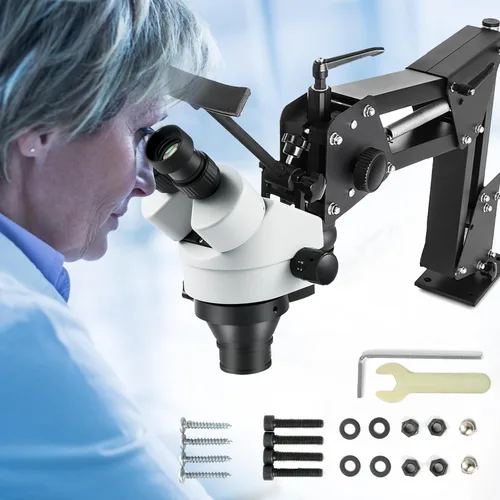 Vista 11 de VEVOR Microscopio de Espejo Microincrustado Multidireccional con Soporte de Resorte 7X-4.5X Herramientas de Joyería de Microajuste Multidireccional