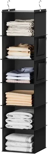Vista 19 de YOUDENOVA - Organizador colgante para clóset con 6 estantes de almacenamiento con bolsillos laterales, beige