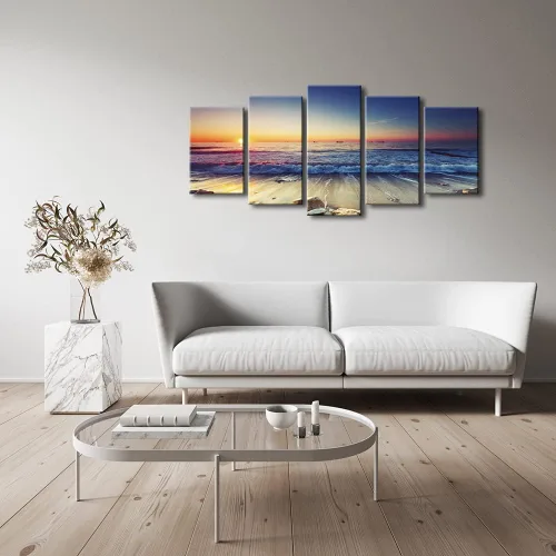 Vista 5 de Pyradecor paisaje de mar moderno en 5 paneles HD, impresiones en lienzo, foto del mar y la playa de gran tamaño, obra de arte en lienzo de pared