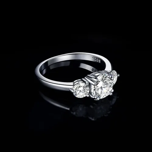 Vista 3 de JewelryPalace Classic 3 Stones Cubic Zirconia Engagement Rings for Women, 925 Sterling Silver 14K Gold Plated Promise Ring for Her, Round Cut
