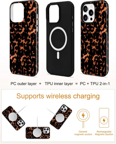 Vista 252 de Jusy Funda compatible con MagSafe con estampado de caparazón de tortuga marrón para iPhone 7/8/SE, cubierta protectora de TPU suave magnética