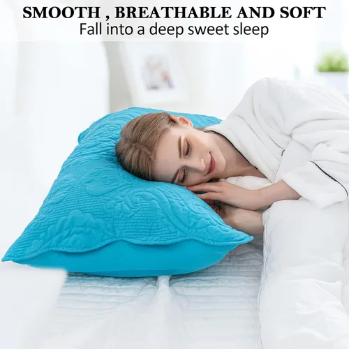 Vista 2 de BOSOWOS Juego de 2 fundas de almohada acolchadas de microfibra decorativas, fundas de almohada suaves y transpirables con cierre de sobre
