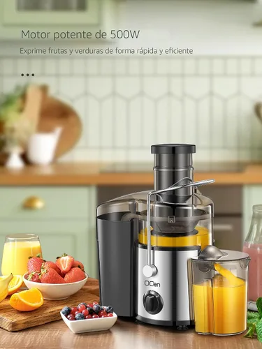 Vista 3 de QCen Máquina exprimidora, extractor centrífugo de 500 W con canal de alimentación de boca ancha de 3 pulgadas para frutas y verduras, fácil