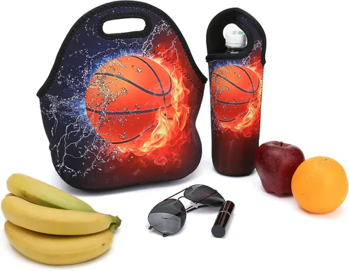 Vista 7 de Bolsa de almuerzo de neopreno, bolsa de almuerzo gruesa aislada para mujeres, hombres y niños, incluye soporte para botella de agua para aperitivos