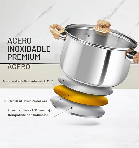 Vista 6 de Olla de acero inoxidable KOCH SYSTEME CS - Olla de inducción de acero inoxidable de 6 cuartos con tapa para pasta, sopa, espaguetis, ollas de sopa