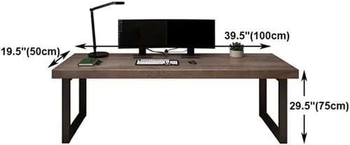 Vista 2 de LAKIQ Escritorio rectangular de madera maciza contemporánea, escritorio de oficina en casa, mesa de trabajo en casa, escritorio para computadora