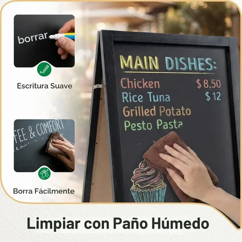 Vista 5 de TEAKMAMA Letrero de pizarra con marco de tiza, 40 x 20 pulgadas, extra grande, de doble cara, tablero de menú, sándwich resistente, para Negro