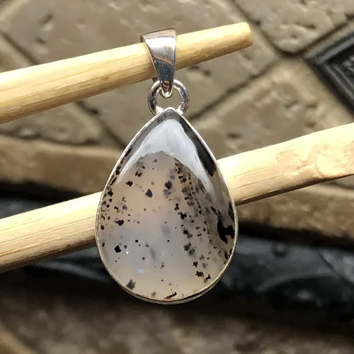 Vista 2 de Natural Montana Moss Agate 925 Sterling Silver Scenic Pendant 30mm