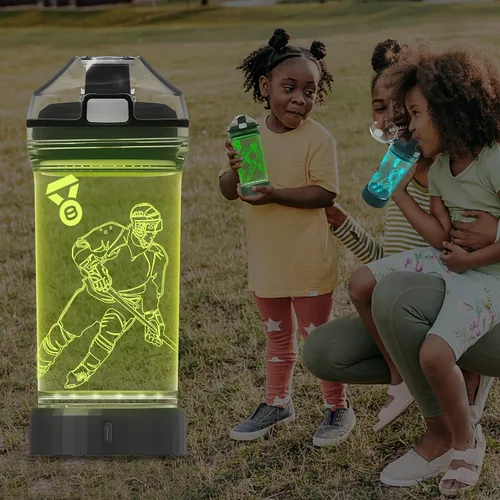 Vista 8 de YuanDian Regalos de hockey para niños, botella de agua con luz LED - 14 onzas Tritan libre de BPA ecológica - Copas deportivas LED geniales, regalo