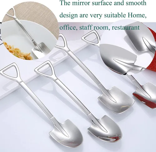 Vista 5 de 4 cucharas de acero inoxidable con forma de pala para café, té, azúcar, cuchara para revolver, pastel de postre, comida para gatos y perros