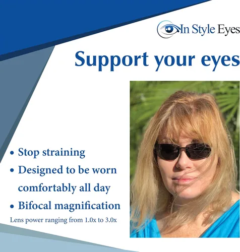 Vista 2 de In Style Eyes Lovin Mawi - Lentes de sol bifocales envolventes, lentes de lectura sin montura con protección UV, lente polarizada, color negro, 2.0x