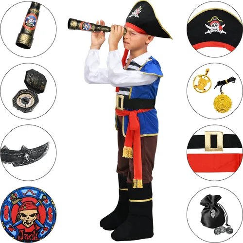 Vista 5 de Latocos Disfraz de pirata para niños, disfraz de juego de rol, disfraz de Halloween, fiesta de cumpleaños, regalos para niños pequeños de 3 a 12 años