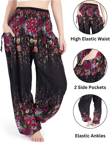 Vista 2 de Lannaclothesdesign Pantalones de harén para mujer, cintura alta, pantalones de yoga bohemios con bolsillos, ropa hippie bohemia