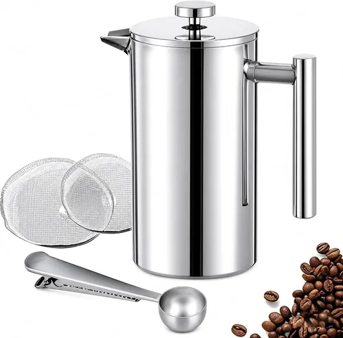 Vista 16 de Prensa Francesa Pequeña 350ml Negra, Prensa Francesa de Acero Inoxidable con Pared Doble Aislada para Viaje y Camping, Cafetera de Café Colado