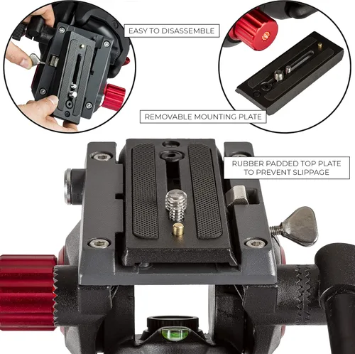 Vista 6 de Ultimaxx Trípode de 72 pulgadas, 72 pulgadas, trípode profesional de doble tubo de aluminio resistente, cabezal de fluido de 360 grados, esparcidor