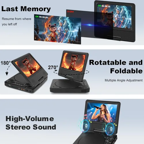 Vista 5 de HotHat Reproductor de DVD Bluetooth para niños Viaje por carretera negro 7