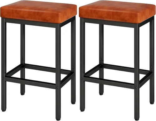 Vista 12 de YMYNY Juego de 2 taburetes de bar de 26 pulgadas de altura de mostrador, taburetes de bar negros para encimera de isla de cocina, taburetes