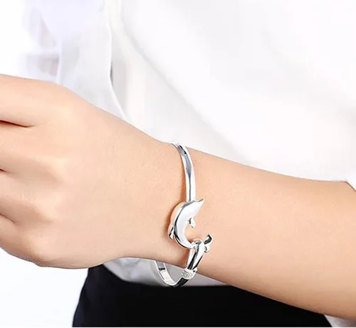 Vista 2 de Joyas de moda 925 de plata esterlina lindo delfín pulseras para mujer