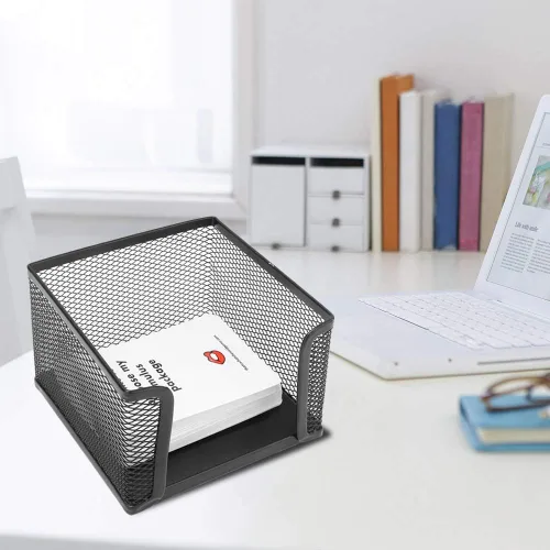 Vista 2 de ZJchao Caja para tarjetas de notas, caja de notas adhesivas, de malla metálica, organizador de escritorio, clasificador, caja de notas, estante