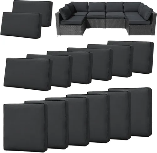Vista 15 de 14 Piezas Fundas de Cojines para Patio Reemplazo Fundas de Cojines para Sofá de Exterior A Prueba de Salpicaduras Juego de Fundas para Sofá