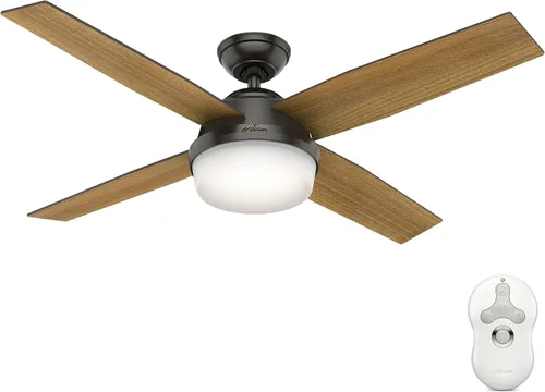 Vista 10 de Hunter Dempsey, ventilador de techo, moderno, silencioso, 44 pulgadas, níquel cepillado con luz LED y control remoto, montaje estándar, 4