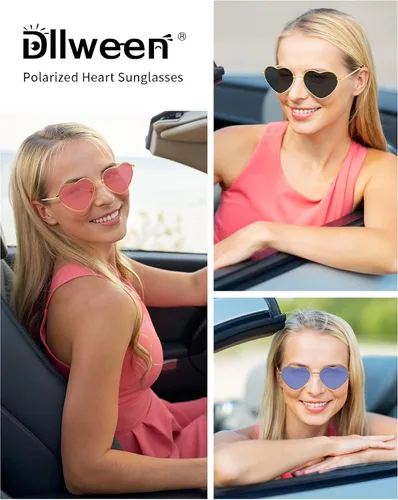 Vista 2 de Lentes de sol polarizados con forma de corazón para mujer, protección UV400, estilo encantador, marco de metal