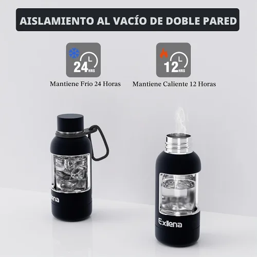 Vista 4 de Exllena Botella de agua pequeña de 12 onzas con clip, doble pared de acero inoxidable al vacío, pequeña botella de agua aislada que mantiene