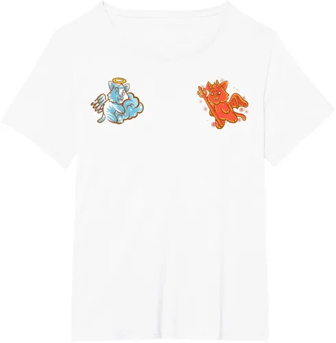 Vista 117 de Camiseta de gato ángel y diablo sentado en tu hombro Nerd Kitten, Negro
