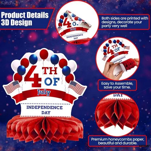 Vista 5 de KatchOn, Centros de mesa para mesas del 4 de julio, paquete de 9, decoraciones de mesa del 4 de julio, centros de mesa patrióticos para decoraciones