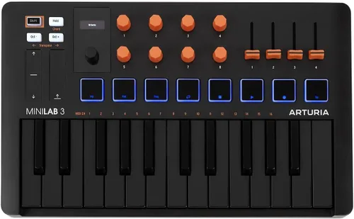 Vista 8 de Arturia MiniLab Controlador de teclado MIDI USB de 3 a 25 teclas con 8 almohadillas de batería multicolor, 8 perillas y software de producción