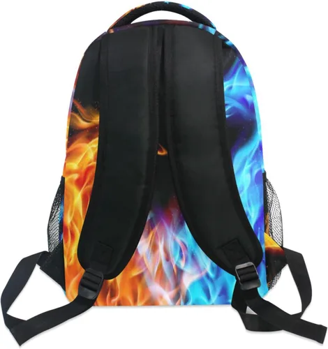 Vista 4 de Miaoquhe Mochila escolar con diseño de dragón de hielo azul y fuego, resistente al agua, para niños, escuela, al aire libre, viajes, Fuego dorado