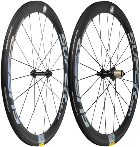 Vista 7 de Superteam Ruedas de Bicicleta de Carretera de Fibra de Carbono 700C, Juego de Ruedas Clincher de 50mm, Mate de 23 de Ancho Amarillo fluorescente