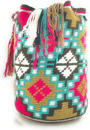 Vista 2 de Bolsos Colombianos, Mochila Wayuu, 100% Original Algodón Colombiano Bolsa de Cubo hecho a mano. (DESING)