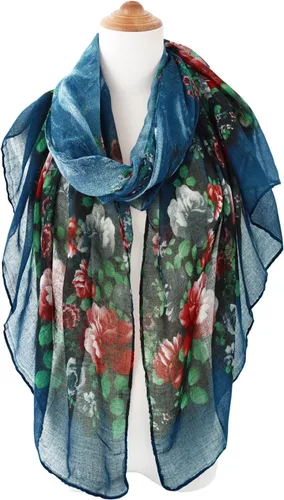 Vista 6 de Ligeras mascadas de moda GERINLY con estampados de flores, mascada de algodón para mujer.