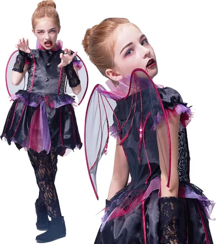 Vista 2 de IKALI - Disfraz elegante de vampiro para niña, vestido de princesa para Halloween