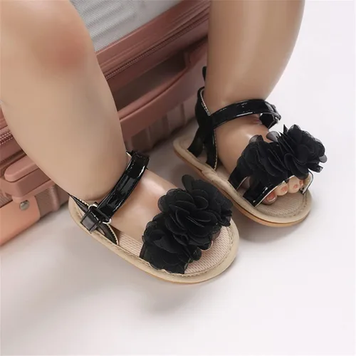 Vista 2 de Timatego Sandalias de verano para bebés y niñas, suela suave antideslizante con flores, zapatos de vestir para cuna