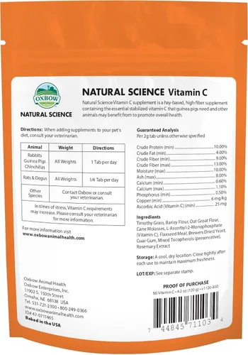 Vista 2 de Oxbow Suplemento de vitamina C de ciencia natural para conejillos de indias