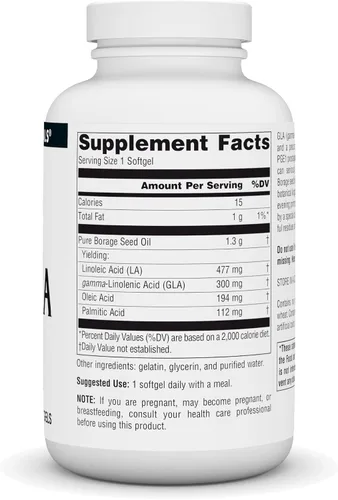 Vista 2 de Source Naturals Mega-GLA 300, Aceite de Semilla de Borraja - 120 Cápsulas