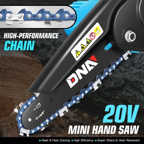 Vista 3 de DNA MOTORING Mini motosierra, motosierra eléctrica de 6 pulgadas, motosierra de mano inalámbrica con 2 baterías de 20 V y 2000 mAh, motosierra