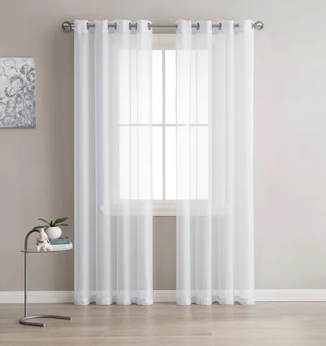 Vista 7 de Cortinas traslúcidas LinenZone. Cortinas de lino sintético traslúcidas. 2 paneles de cortina traslúcida en el paquete. Elegantes cortinas de 84 Beige