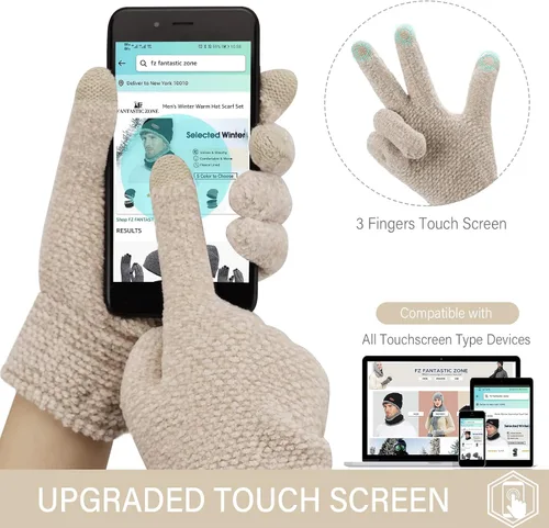 Vista 3 de FZ FANTASTIC ZONE Womens Winter Touchscreen Gloves for Cold Weather, Chenille Warm Knit Gloves