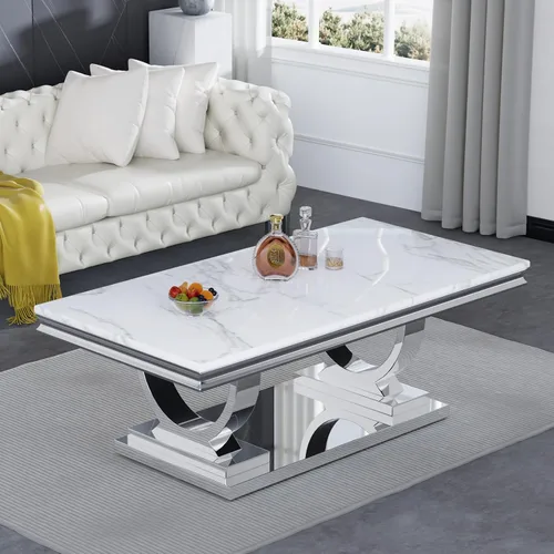Vista 20 de Mesa de centro de lujo de mármol sintético con base en U de Mármol A-blanco oro15